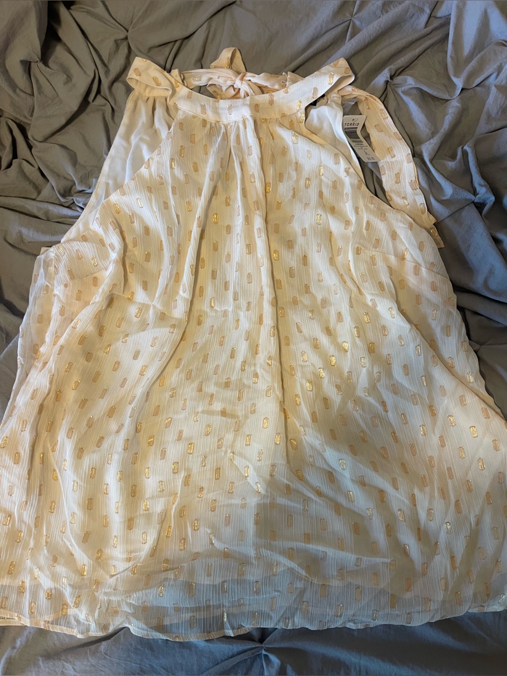 Sleeveless Gold Dot Halter Blouse - Ivory